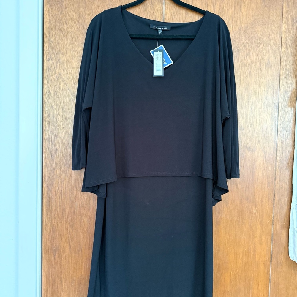 Black Sheath Dress with Dolman-esque Sleeves and Scoop Neck